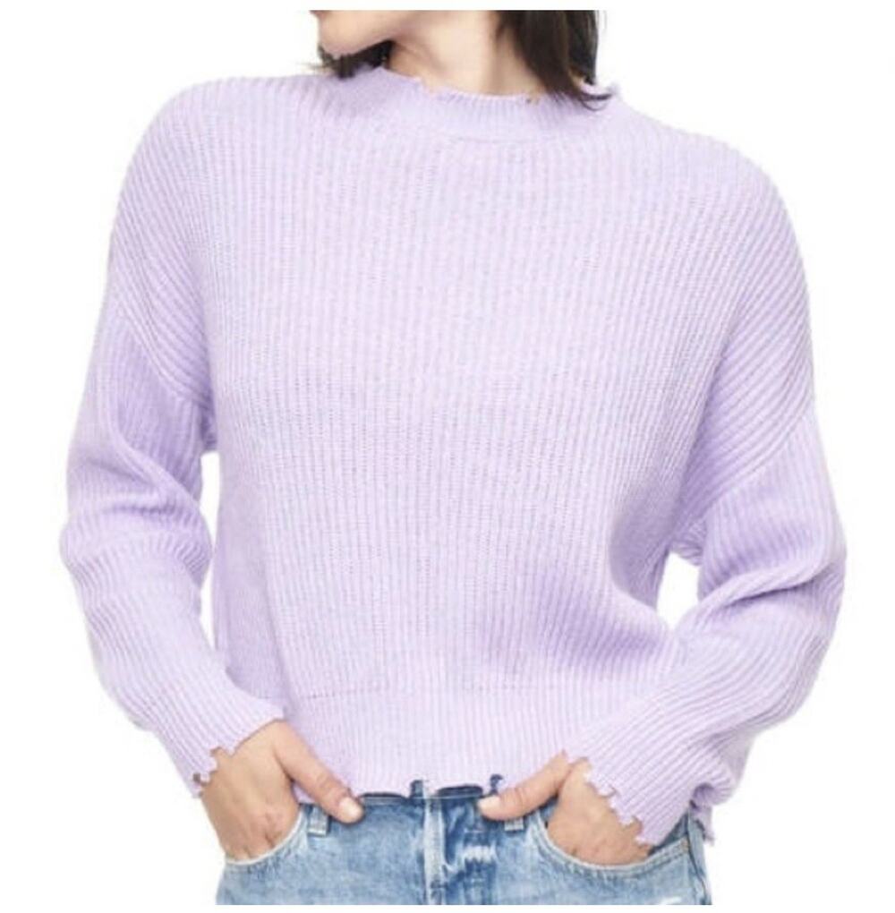 Pistola Eva Distressed Crew Neck Sweater Womens XS Lavender Lilac Knit pastel